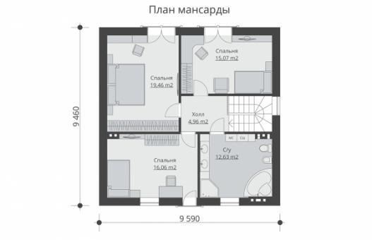 Проект одноэтажного жилого дома с мансардой и террасой