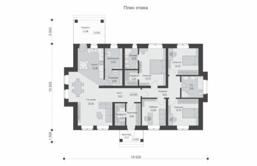 Одноэтажный дом с тремя спальнями и просторной гостиной